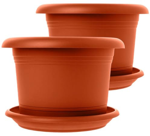 SUSTANIA 2er Set Blumentopf Groß mit Untersetzer, 70 cm Durchmesser, Terracotta, Pflanzkübel Groß Außen, Blumenkübel außenbereich, Pflanztopf groß außen, Wetterfest, Made in Germany
