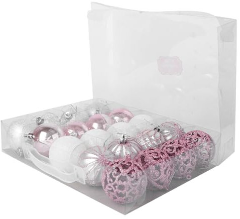 Veemoon 20 Stück Bruchsichere Glitter Weihnachtskugeln in Silber-Rosa - Funkelnde Weihnachtsbaumornamente Für Festliche Feiertage Und Stilvolle Weihnachtsdekoration