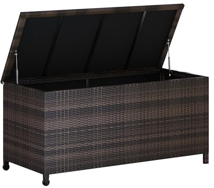 Litake 480L Aufbewahrungsbox für den Außenbereich, Große Terrassenbox Polyrattan Gartenbox wetterfest mit Deckel& Zwei Radern, Leicht Bewegen, Kissenbox für Garten/Balkon, 132x 55.5 x 64 cm,Braun