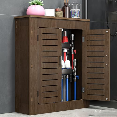 JINGSHIQIAOPL Waterproof PVC Radiator Cover, Tool-Free Assembly for Heaters/Pipes/Meters, Radiator Cap Cabinet Shelf to Conceal Pipes, Manifolds and Radiators, 33 Sizes(Brown,50x80x25cm/20x32x10in)