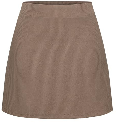Timormode Mini Skirts for Women High Waisted Corduroy A Line Skirt 2026 Basic Casual Spring Pencil Skirts TMS8012 Brown M