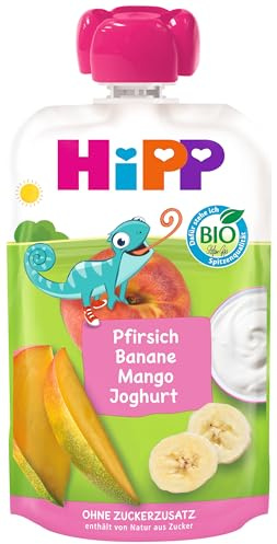HiPP Pfirsich Banane Mango mit Joghurt, Quetschie ab 1 Jahr, 8 x 100g