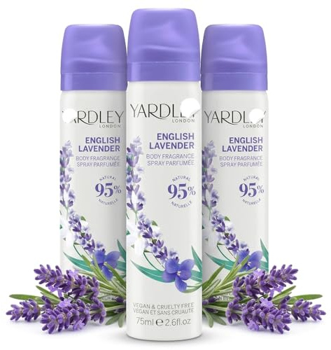 3 x Yardley London English Lavender Body Spray 75ml For Women Vegan Floral Fragrance, Long Lasting Daily Freshness