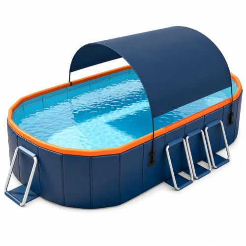 Grande Piscine Hors Sol Rectangulaire avec Auvent Familiale | Piscine de Jardin Extérieure avec Pare Soleil et Parois Résistantes(3.6m/141in)