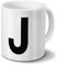 printplanet Tasse mit dem Buchstaben J - Motiv Letters - Trend, Modern, Kaffeebecher, Mug, Becher, Kaffeetasse - Farbe Weiß