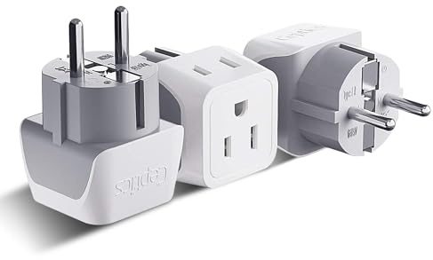 Ceptics Schuko Germany, France Plug Adapter, Dual Input - Ultra Compact Light Weight - Usa to Russia, South Korea Travel Adaptor Plug - Type E/F (3 Pack)