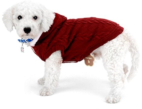 ZUNEA Sweater Coat for Small Dogs Classic Fleece Lined Hooded Cable Knitted Soft Warm Christmas Teacup Yorkie Chihuahua Clothes Outfits Apparel Wine S