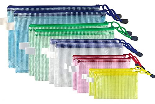 Zip File Folders, Pyhot 10pcs 5 Sizes Mesh Document File Bags Storage Pouch with Zipper for Cosmetics Offices Supplies Travel Accessories, 5 Colors (10pcs Mixed 5 Size)