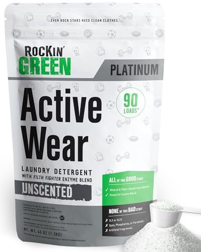 Rockin' Green | Aktiv användning tvättmedelspulver | 45 uns / 90 belastningar – helt naturligt, biologiskt nedbrytbart och miljövänligt