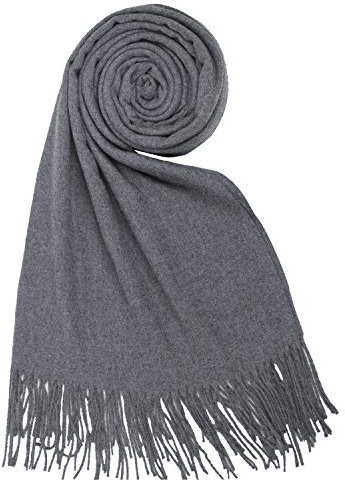 PB-SOAR Damen Herren XXL Einfarbiger Schal für Winter, Schals Winterschal Damenschal Halstuch Pashmina Stola mit Fransen, 18 Farben auswählbar (Grau)