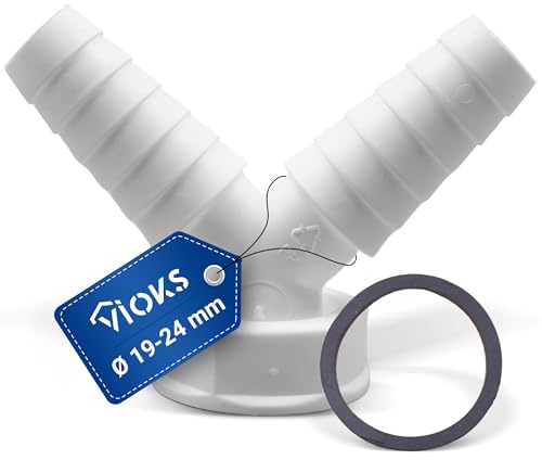 VIOKS Doppel-Schlauchanschluss für Siphon 1 Innengewinde Ø 19-24 mm weiß Zum Anschluss der Ablaufschläuche zweier Waschmaschinen oder Spülmaschinen
