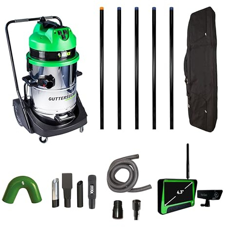Gutter Sucker GutterSucker Gutter Cleaning Vacuum System Pro Silver Package 7.5m/25ft Reach with Real Time Inspection Camera