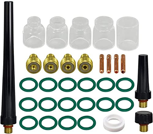 TIG gas lente corpo pinza di serraggio 45V43 13N23 2,4 mm TIG tazza di vetro chiaro quarzo ugello Coppa posteriore 41V24 41V33 Fit DB SR WP 9 20 25 TIG torcia di saldatura 33pcs