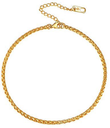 PROSTEEL Bracelet de Cheville Femme Plaqué Or Chaîne de Pied Ajustable 3mm/22+5cm Rope Chain Anklet