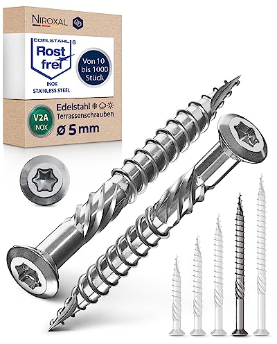 Tornillo de terraza de acero inoxidable Muesca de corte TORX, cabeza redondeada y sin nervaduras V2A 5-mm de espesor 70-mm de longitud 25 unidades 46-mm de rosca parcial Tornillo 5x70