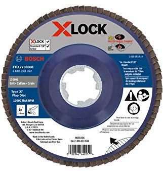 BOSCH FDX2750060 1-Piece 5 in. X-Lock Flap Disc 60 Grit Compatible with 7/8 in. Arbor Type 27 for Applications in Metal Blending and Grinding