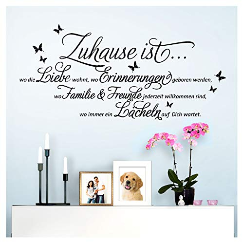 Wandaro Wandaufkleber Spruch Zuhause ist wo die Liebe wohnt I schwarz (BxH) 80 x 37 cm I Wandsticker Flur Wandspruch Wohnzimmer Wandtattoo Aufkleber W3482