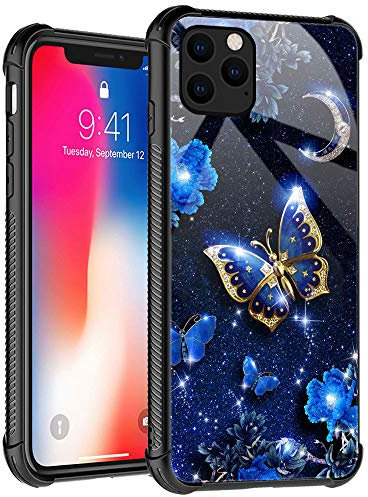 TnXee Case Compatible with iPhone 11 Pro Max,Cover for Girls Women,Blue Sky Flower Moon Butterfly