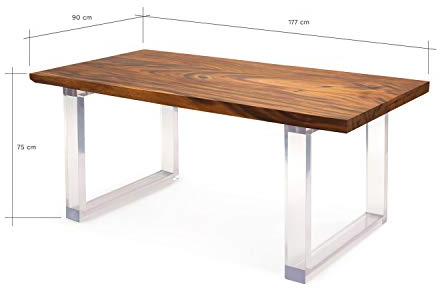Rikmani - Möbel Tisch - Designer Tisch Invisible - Esszimmertisch - Massivholz - Wohnzimmertisch mit Epoxidharz - Schreibtisch - Epoxy Metallgestell Transparent - (Invisible) - 177 x 90 cm