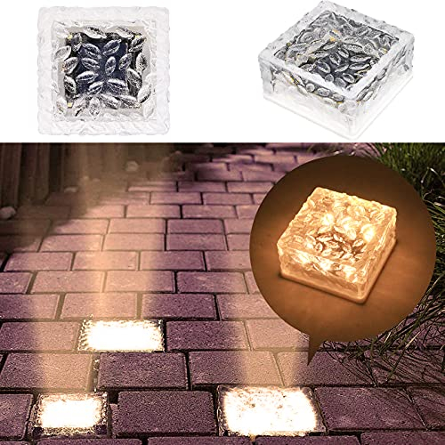 MEDOYOH 1 pièce de 6 perles solaires en verre pavés - Lumière blanche chaude - Capteur de lumière marche/arrêt - Lampe solaire étanche - Spot de sol pour extérieur jardin ou cour