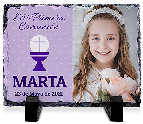 LolaPix Marco de fotos original Comunión. Regalos personalizados. Tamaño 15x20cm. Varios diseños. TOPOS LILA