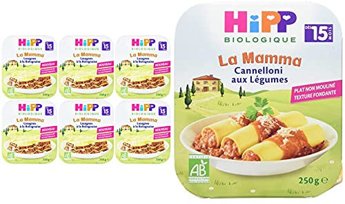 Hipp Biologique La Mamma Lasagnes à Bolognaise dès 15 mois - 6 assiettes de 250 g & Cannelloni aux Légumes dès 15 mois - 6 assiettes de 250g