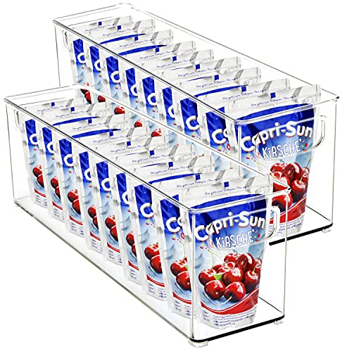 Youngever 2 Pack 40CM x 10CM x 13CM Re-usable Plastic Fridge Organiser Set, Stackable Fridge Storage Boxes, Re-usable Organizer Container Bin, Clear Pantry Organization Bins, Kitchen Storage Bins