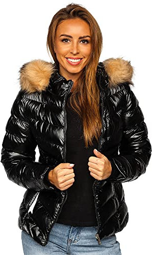 BOLF Damen Winterjacke Steppjacke Stehkragen Daunenjacke Reißverschluss Sportjacke Zip Wärme Freizeit Sport Basic Outdoor Casual Style 6830 Schwarz XL [D4D]