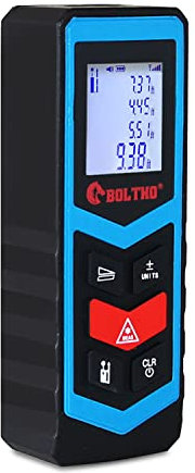 BOLTHO Laser Measure 60M/196Ft Laser Distance Meter, Portable High Precision and Backlight LCD Display, Measure Distance, Area and Volume, Pythagorean Mode Battery Included (Blue)