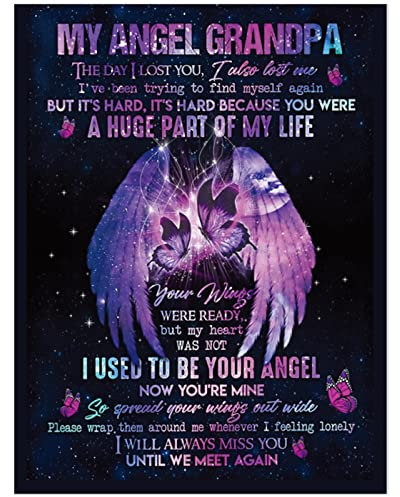 ZQYMM Kuscheldecke Personalisierte Decke An Meine Opa, Flanell Decke Briefdecke, Weiche Deckenpositiv Ermutigen Wohndecke Tagesdecke Weihnachten Geschenke Für Sofa Bett,My Angel Grandpa,150x220cm
