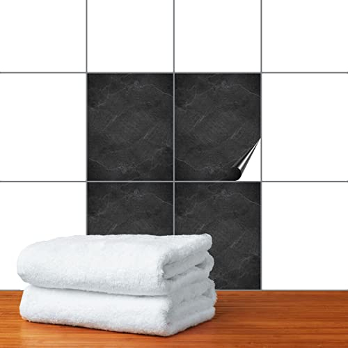 FoLIESEN - Fliesenaufkleber 20x25 cm | Deko-Aufkleber für Küche & Bad | Fliesen-Folie zum Aufkleben | Black Slate, .:20 Stück