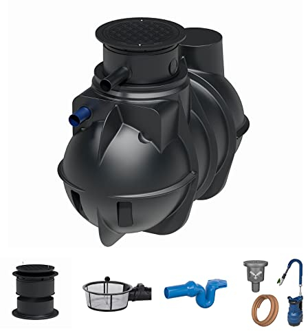 Zisterne Erdtank 2000 Liter Standard II inkl. Ausgleichsdom, Zisternendeckel, Regenwasserfilter, Überlaufsiphon und Regenwasserpumpen-Set - Regenwasserbehälter bzw. Regenwassertank unterirdisch