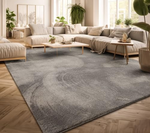 TT Home Wohnzimmer Teppich Kurzflor Anti-Rutsch Rückseite Unifarben Modern Waschbar, Farbe: Grau, Größe:100x200 cm