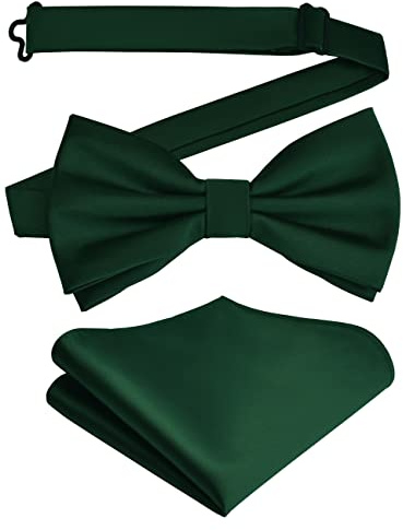 Branduce Mens Solid Color Double Fold Pre-tied Bow Tie and Pocket Square Set