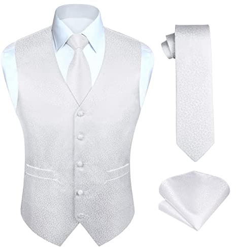 HISDERN Set di gilet e cravatta jacquard floreali classici da uomo in paisley floreale e tasca quadrata