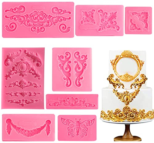 ZOOMPIL Stampi Barocco Vintage Silicone per Decorazioni di Dolci, Cupcake, Gioielli, Argilla, Polimerica, Cioccolato - 8 Pezzi