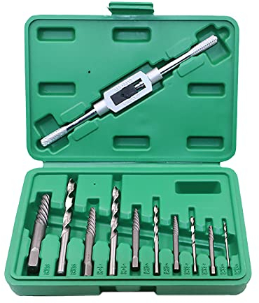 3-19mm 11-Tlg Schraubenausdreher Set, Linksbohrer-Satz, Linksbohrer und Ausdreher Set Profi für Beschädigte Schrauben Bolzen-HSS Bohrer-Titan-nitriert