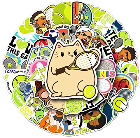 Bric Dodo 50 Stück Tennis Aufkleber Auto Laptop Telefon Gitarre Skateboard Motorrad Fahrrad Tennis Stickers Set Vinyl Wasserdicht Aesthetic Aufkleber für Jugendliche Kinder Erwachsene