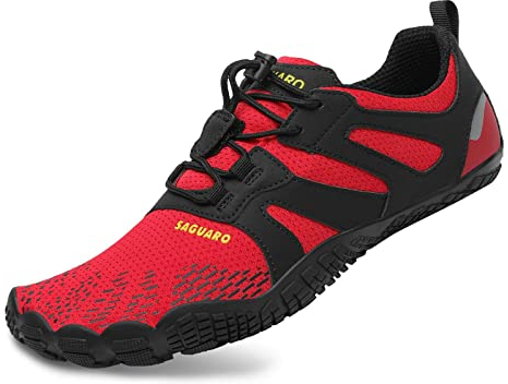 SAGUARO Barfussschuhe Herren Atmungsaktive Sommer Zehenschuhe Damen Outdoor Traillaufschuhe Dunkelrot 37