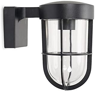 MiniSun | Modern Matt Black Lantern Clear Glass Wall Light Fitting | Outdoor Wall Lights, Home Décor & Improvement Essential | Includes Bulb