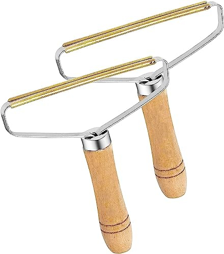 Double-Sided Carpet Hair Remover Tool – Reusable Lint Remover & Carpet Scraper Tool for Pet Hair, Clothes, Furniture & Rugs – Manual Fabric Fuzz Shaver with Wooden Handle (2 Pack)