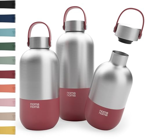 noma noma Trinkflasche Edelstahl Kohlensäure geeignet - Thermosflasche 1l, 750ml, 500ml - auslaufsicher, BPA-frei & klimaneutral (1l Grenadine Red)