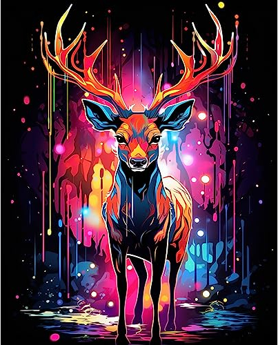 Tucocoo Graffiti Hirsch Malen nach Zahlen für Erwachsene, DIY Digitales Ölgemälde Kits auf Leinwand mit Pinseln und Acrylpigment, Tier Realistischer Cartoon-Stil Bunt für Wohnkultur 40x50cm Rahmenlos