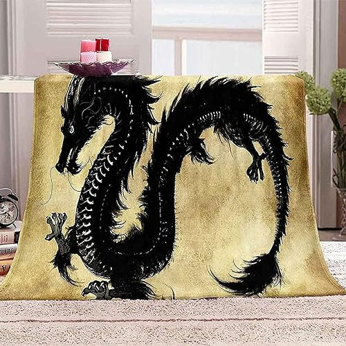 Kuscheldecke Schwarzer Drache Kuscheldecke Flauschig als Geschenke für Frauen Männer Extra Weich Warm Decke als Sofaüberwurf Tagesdecke oder Wohnzimmerdecke - 220 x 240 cm