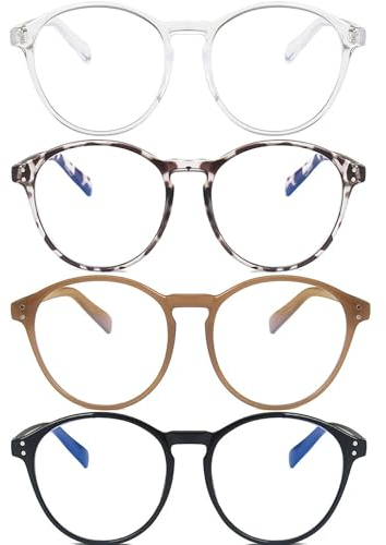 4 Stück Bildschirm Brille Blaulicht Damen, Anti Blaulicht PC Gaming BrillenMode Brille, Blue Light Blocking Glasses, Computer Brille Blau Licht Filter Brille, Vintage, Unisex, Lindert Müdigkeit