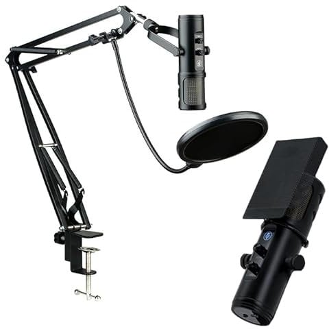 Chillitech® USB Microphone, Condenser Desktop Gaming Microphones PS5, Quick Mute, Echo/Volume knob, Plug & Play for Streaming, Vocal Recording, ASMR, YouTube on Mac Windows (Black w/Boom Arm Stand)