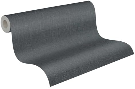 Livingwalls Carta da parati a tinta unita 396524 in nero - Carta da parati monocolore di alta qualità con trama tessile per vari ambienti - 10,05m x 0,53m - Made in Germany