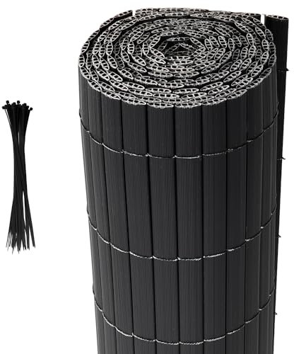 Joparri PVC Sichtschutzmatte, Sichtschutz Garten Sichtschutzzaun PVC Sichtschutzstreifen 3-Gewicht-Verstärkung, UV-beständig Terrasse, Anthrazit, 160 x 400 cm