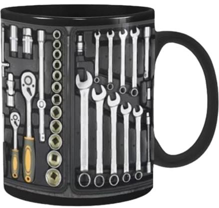 Taza De Café con Caja De Herramientas, Taza De Café De Cerámica Negra Mecánicos, Taza De Té De Cerámica Negra Divertida, Taza De Café con Caja De Herramientas Grande Taza De Té para Agua