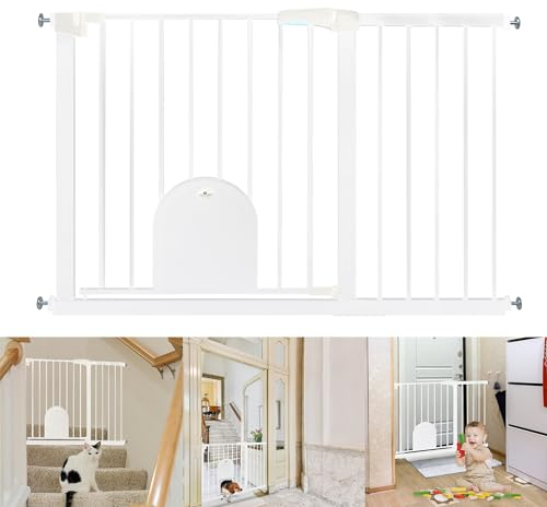 YRHome Türschutzgitter ohne Bohren Treppengitter Treppenschutzgitter für Kinder Baby Türgitter mit Schiebetor für Hunde & Katzen Auto-Close 180° Zweiwegeöffnung Baby Schutzgitter, 105-115 cm, Weiß